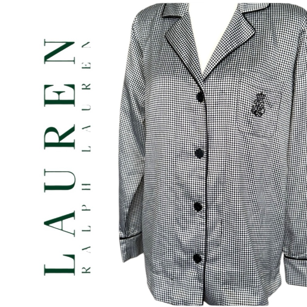 Lauren Ralph Lauren Houndstooth Pajama Top Black White Checkered Sz S